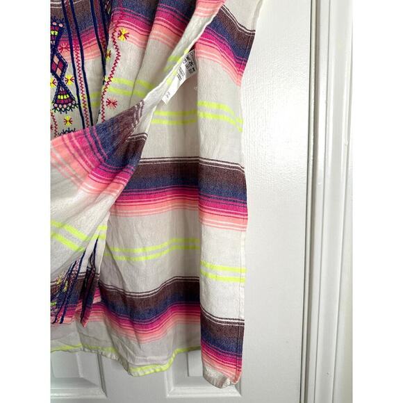 ONDADEMAR Embroidered Striped Tunic Cover-Up Top Loose Fit Swim Boho - Sz Small - Picture 4 of 7